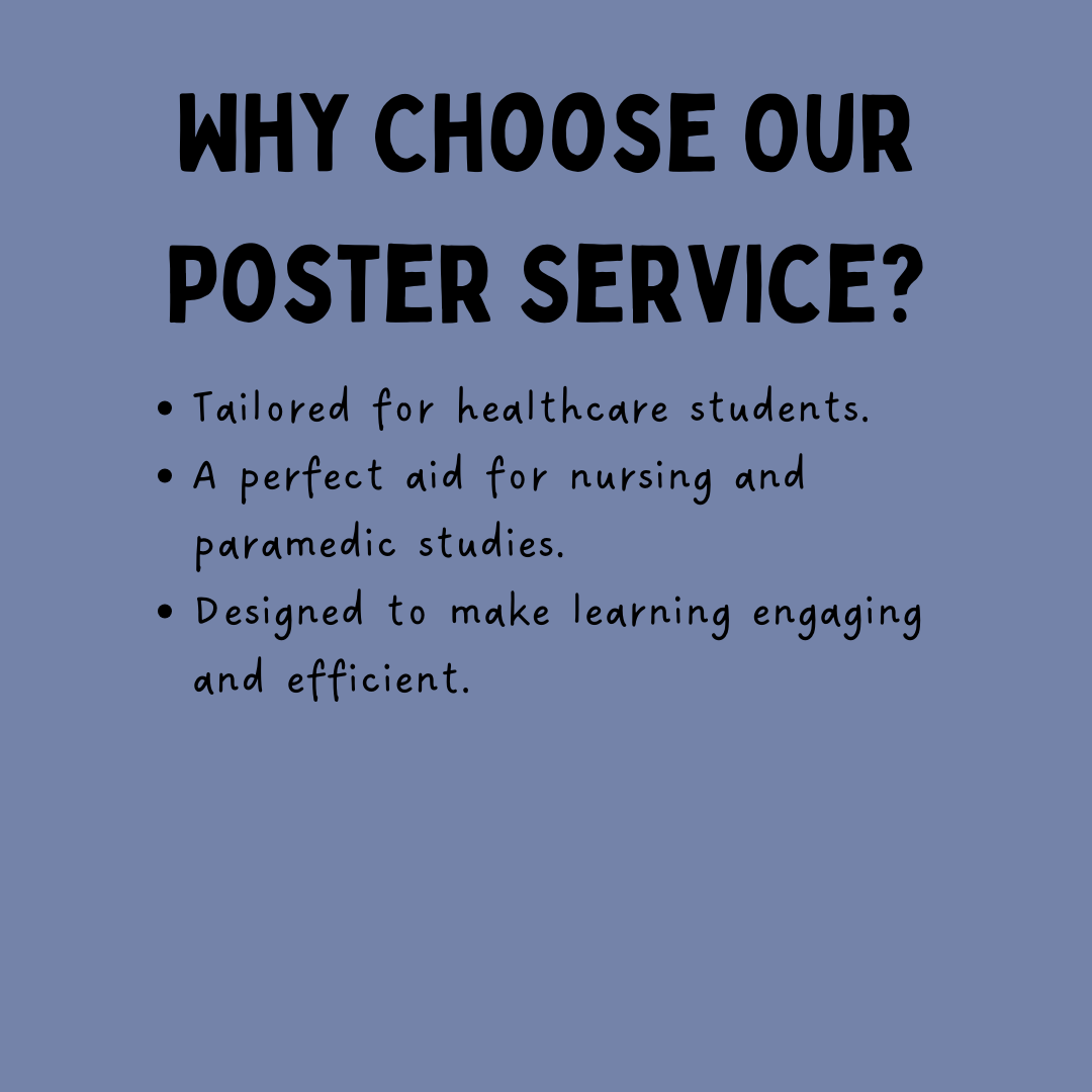 why choose our poster service? Tailored for healthcare students. A perfect aid for nursing and paramedic studies. Designed to make learning engaging and efficient.